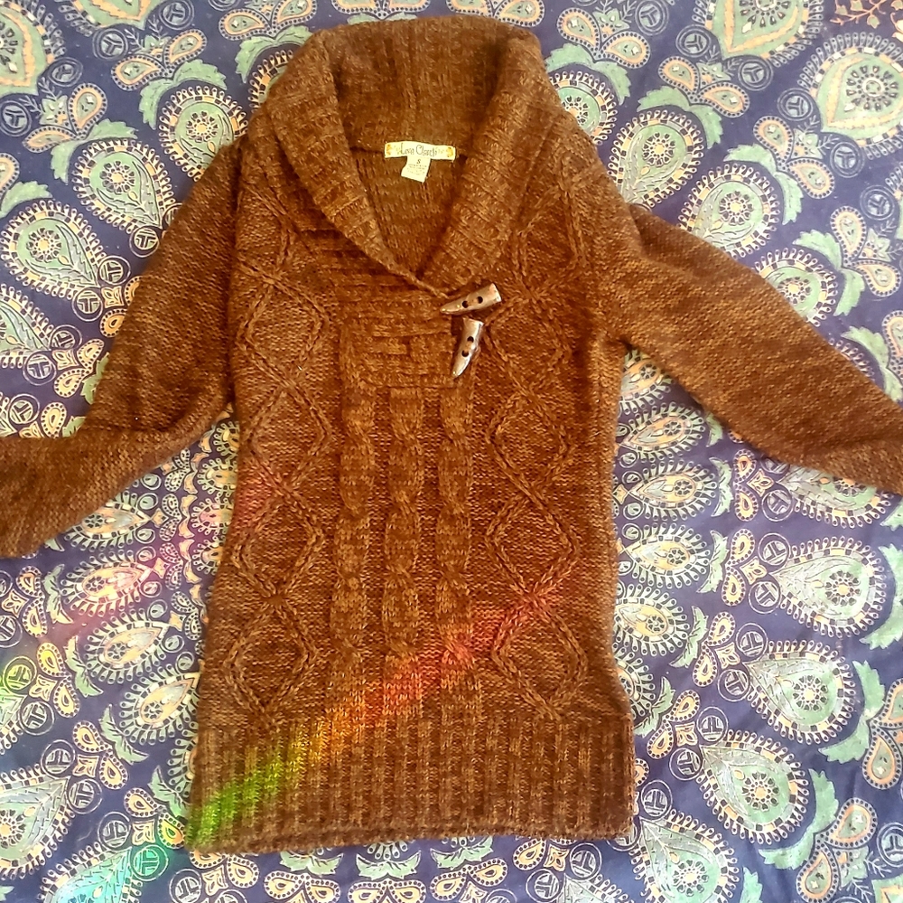 Collared Brown Sweater With Cute Button Detail - image 1